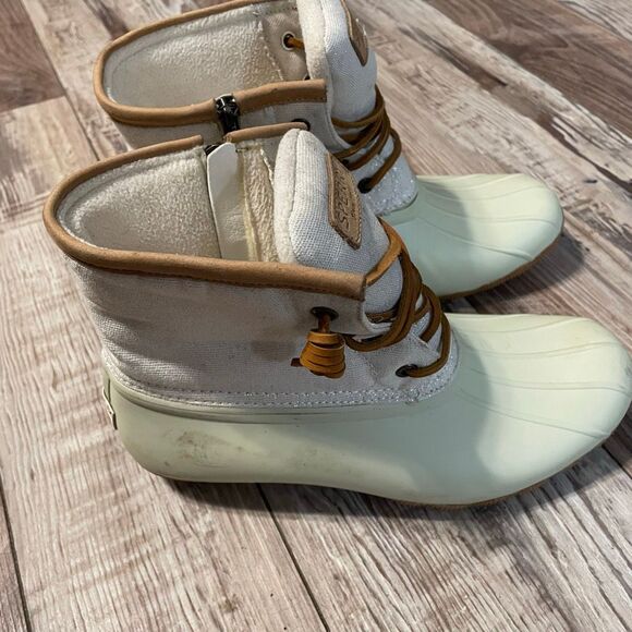 SPERRY Waterproof Boot 9.5 M Metallic Cream Boat Boots Women STS83234 - Picture 6 of 11